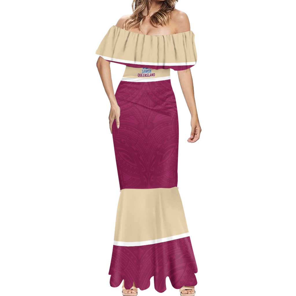 Queensland Samoa Custom Mermaid Dress Maroon Pacific Polynesian Tribal Pattern LT9 - Polynesian Pride