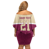 Queensland Samoa Custom Off Shoulder Short Dress Maroon Pacific Polynesian Tribal Pattern