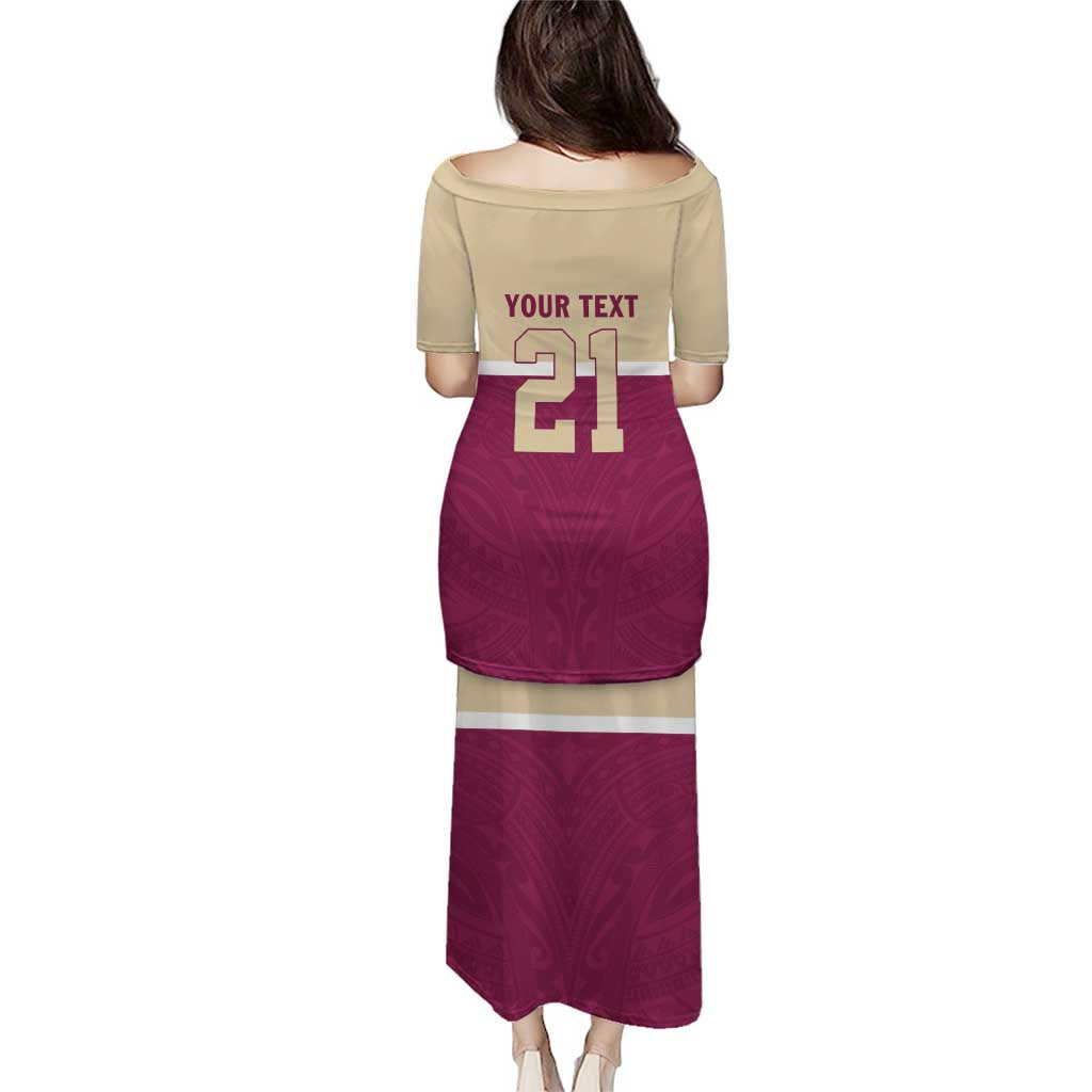 Queensland Samoa Custom Puletasi Maroon Pacific Polynesian Tribal Pattern