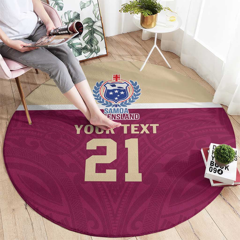 Queensland Samoa Custom Round Carpet Maroon Pacific Polynesian Tribal Pattern