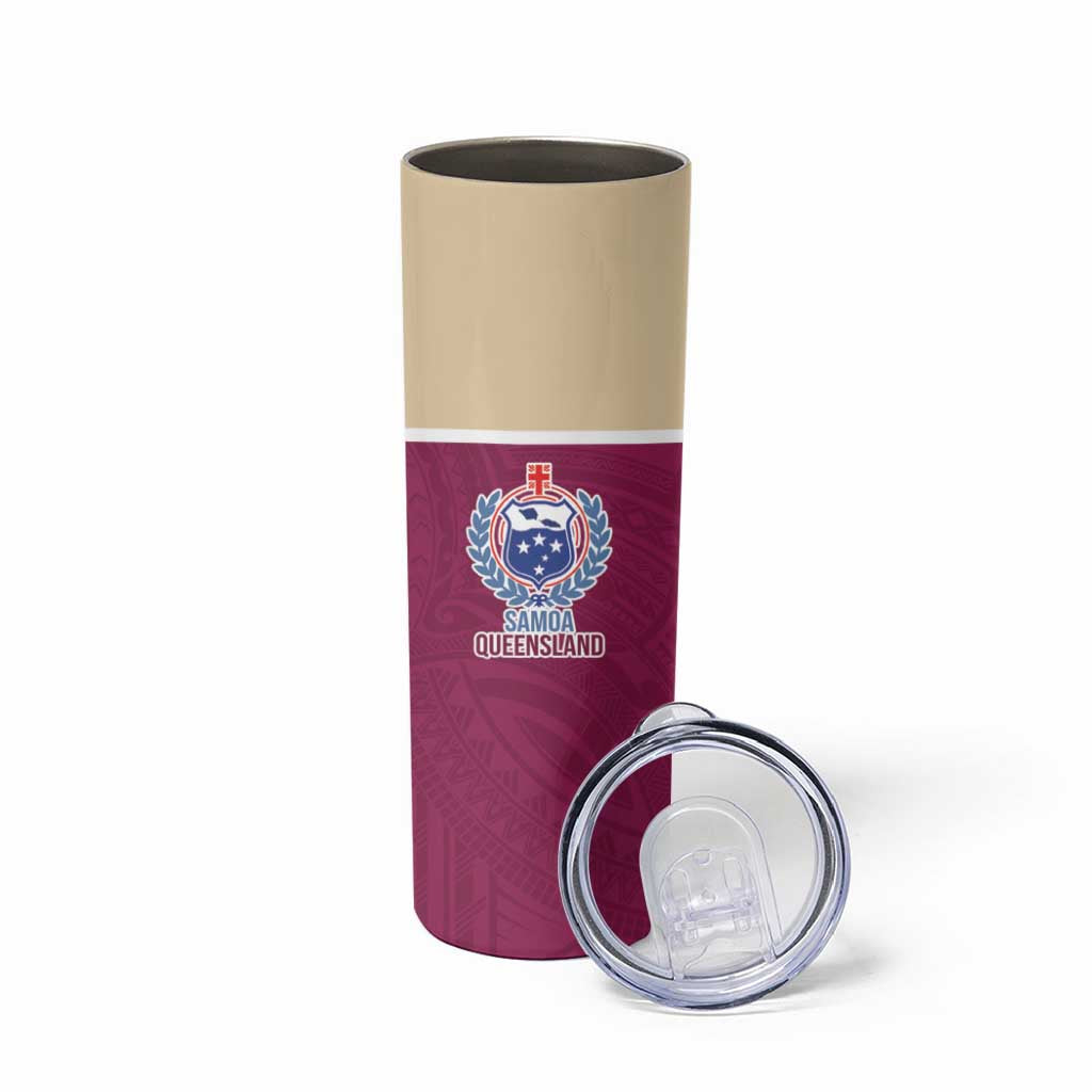 Queensland Samoa Custom Skinny Tumbler Maroon Pacific Polynesian Tribal Pattern