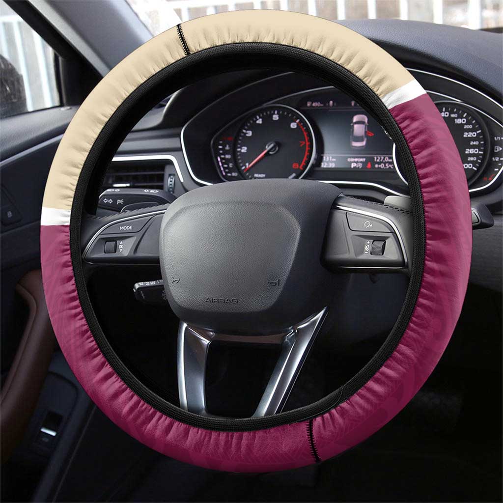 Queensland Samoa Steering Wheel Cover Maroon Pacific Polynesian Tribal Pattern