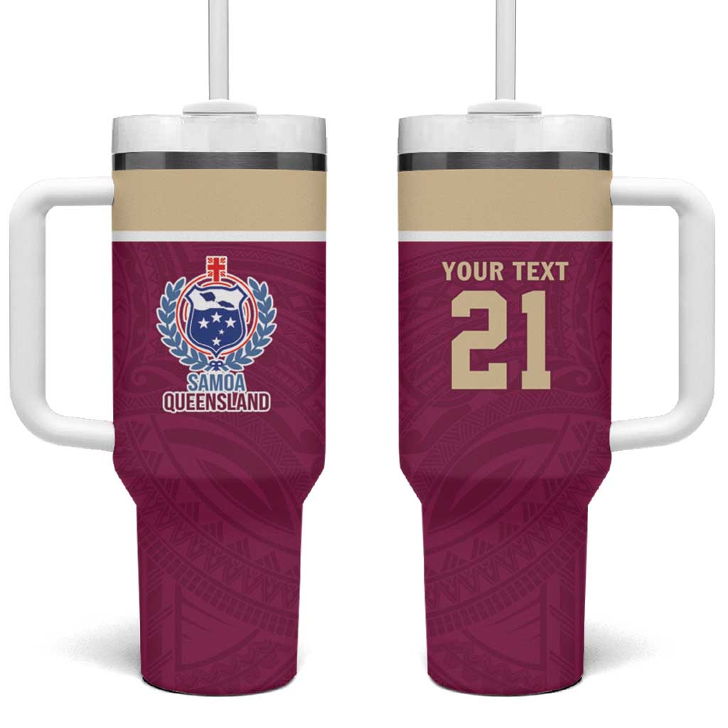 Queensland Samoa Custom Tumbler With Handle Maroon Pacific Polynesian Tribal Pattern