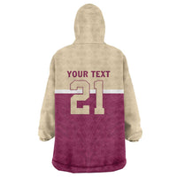 Queensland Samoa Custom Wearable Blanket Hoodie Maroon Pacific Polynesian Tribal Pattern