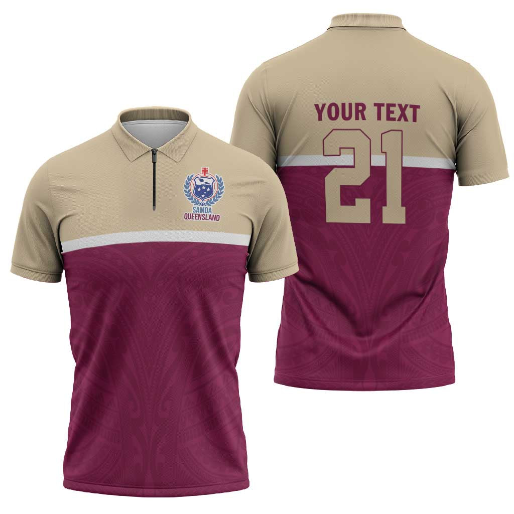 Queensland Samoa Custom Zipper Polo Shirt Maroon Pacific Polynesian Tribal Pattern - Polynesian Pride