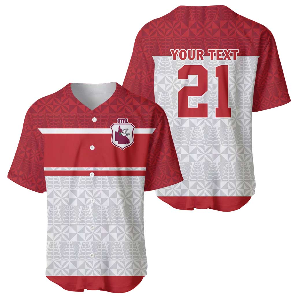 Queensland Tonga Custom Baseball Jersey QLD with Tongan Ngatu Pattern LT9 - Polynesian Pride