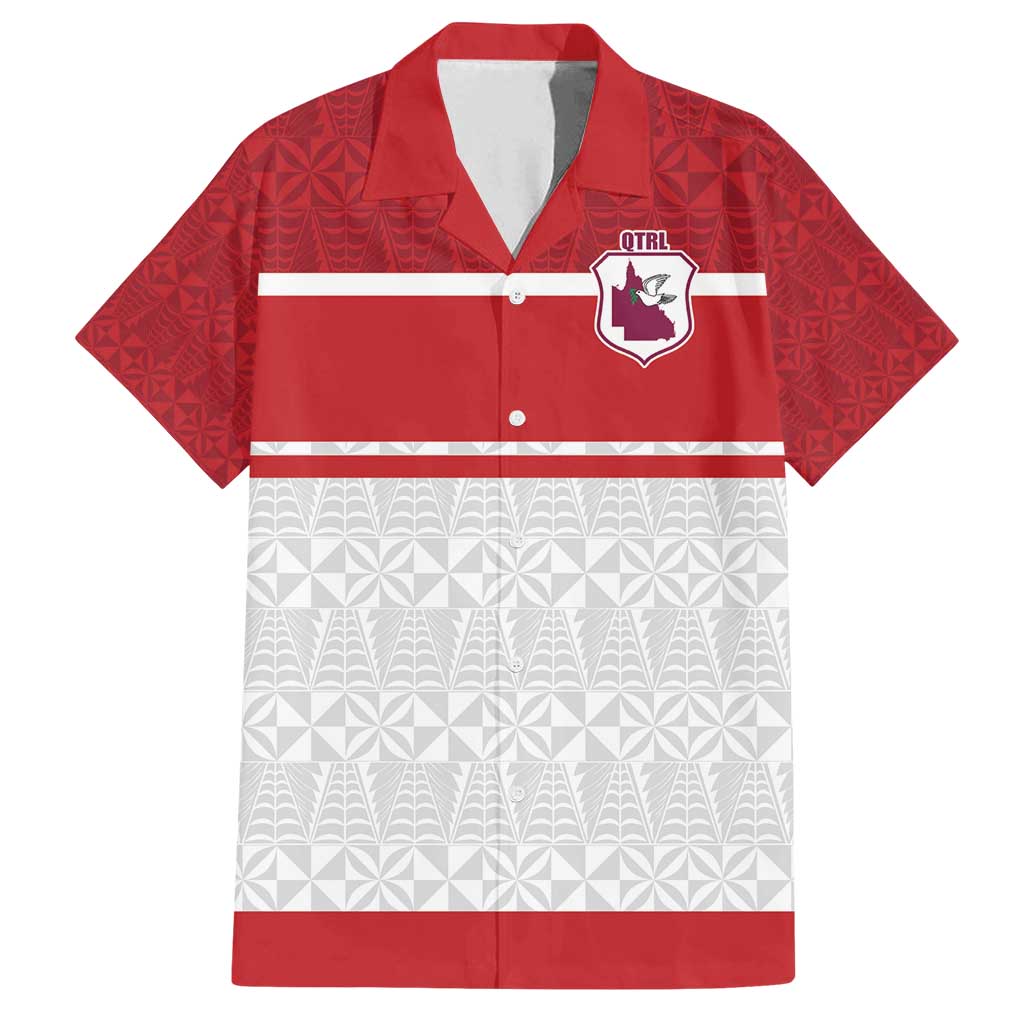 Queensland Tonga Custom Family Matching Long Sleeve Bodycon Dress and Hawaiian Shirt QLD with Tongan Ngatu Pattern LT9 Dad's Shirt - Short Sleeve Red - Polynesian Pride