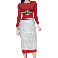 Queensland Tonga Custom Family Matching Long Sleeve Bodycon Dress and Hawaiian Shirt QLD with Tongan Ngatu Pattern LT9 Mom's Dress Red - Polynesian Pride