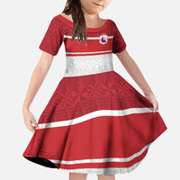 Queensland Tonga Custom Family Matching Short Sleeve Bodycon Dress and Hawaiian Shirt QLD with Tongan Ngatu Pattern LT9 Daughter's Dress Red - Polynesian Pride