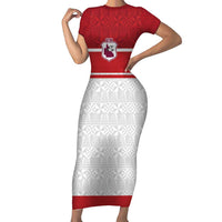 Queensland Tonga Custom Family Matching Short Sleeve Bodycon Dress and Hawaiian Shirt QLD with Tongan Ngatu Pattern LT9 Mom's Dress Red - Polynesian Pride
