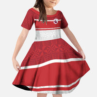 Queensland Tonga Custom Kid Short Sleeve Dress QLD with Tongan Ngatu Pattern