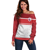 Queensland Tonga Custom Off Shoulder Sweater QLD with Tongan Ngatu Pattern LT9 Women Red - Polynesian Pride