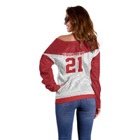 Queensland Tonga Custom Off Shoulder Sweater QLD with Tongan Ngatu Pattern LT9 - Polynesian Pride