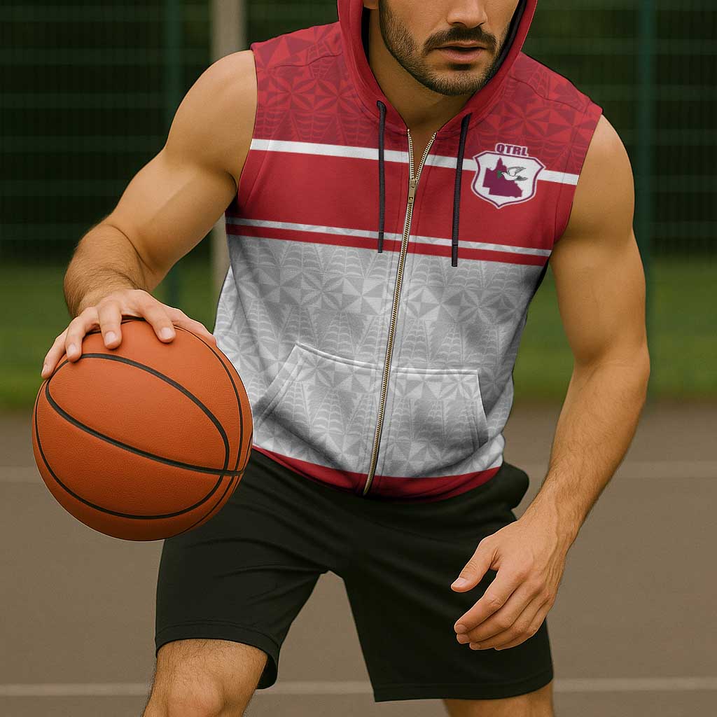 Queensland Tonga Custom Sleeveless Zip Hoodie QLD with Tongan Ngatu Pattern - Polynesian Pride