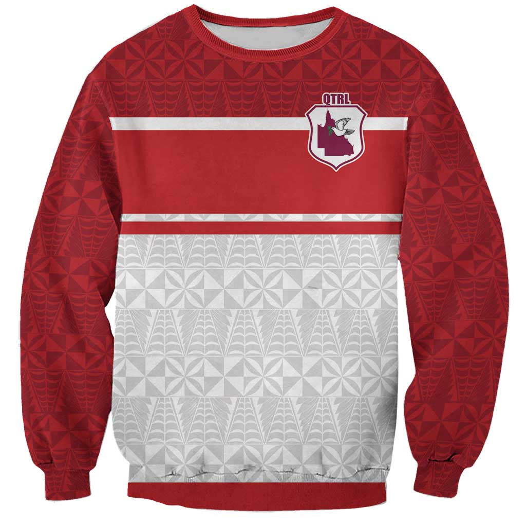 Queensland Tonga Custom Sweatshirt QLD with Tongan Ngatu Pattern LT9 Unisex Red - Polynesian Pride