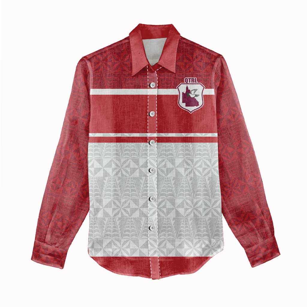 Queensland Tonga Custom Women Casual Shirt QLD with Tongan Ngatu Pattern LT9 - Polynesian Pride