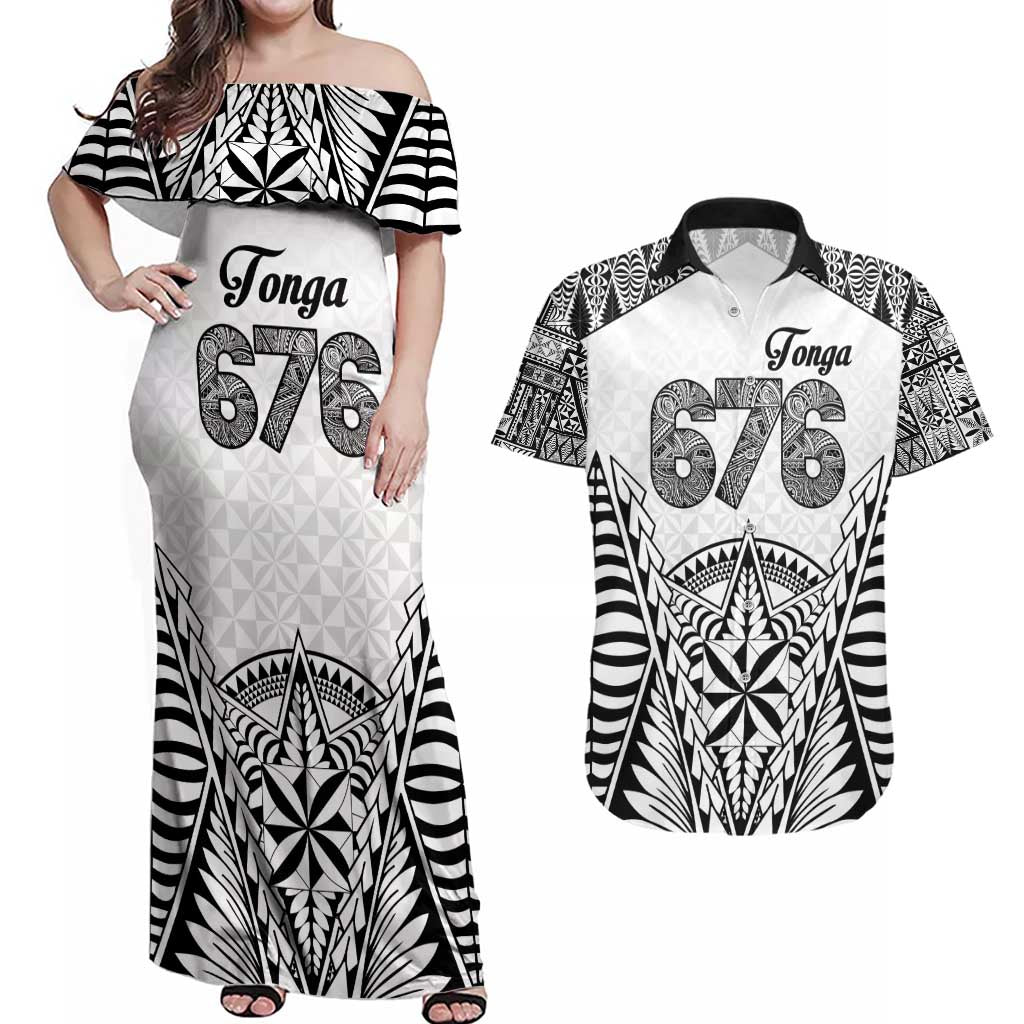 Personalised Tonga 676 Couples Matching Off Shoulder Maxi Dress and Hawaiian Shirt Tribal Kupesi Ngatu Unique