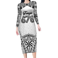 Personalised Tonga 676 Family Matching Long Sleeve Bodycon Dress and Hawaiian Shirt Tribal Kupesi Ngatu Unique LT9 Mom's Dress White - Polynesian Pride