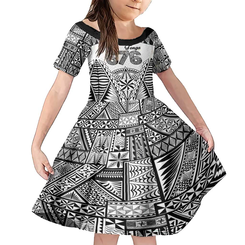 Personalised Tonga 676 Family Matching Short Sleeve Bodycon Dress and Hawaiian Shirt Tribal Kupesi Ngatu Unique LT9 Daughter's Dress White - Polynesian Pride