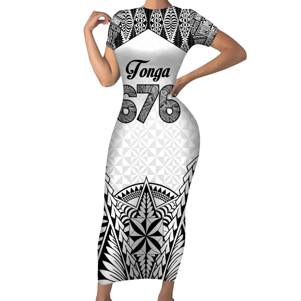 Personalised Tonga 676 Family Matching Short Sleeve Bodycon Dress and Hawaiian Shirt Tribal Kupesi Ngatu Unique LT9 Mom's Dress White - Polynesian Pride
