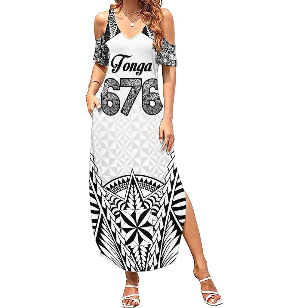 Personalised Tonga 676 Family Matching Summer Maxi Dress and Hawaiian Shirt Tribal Kupesi Ngatu Unique LT9 Mom's Dress White - Polynesian Pride