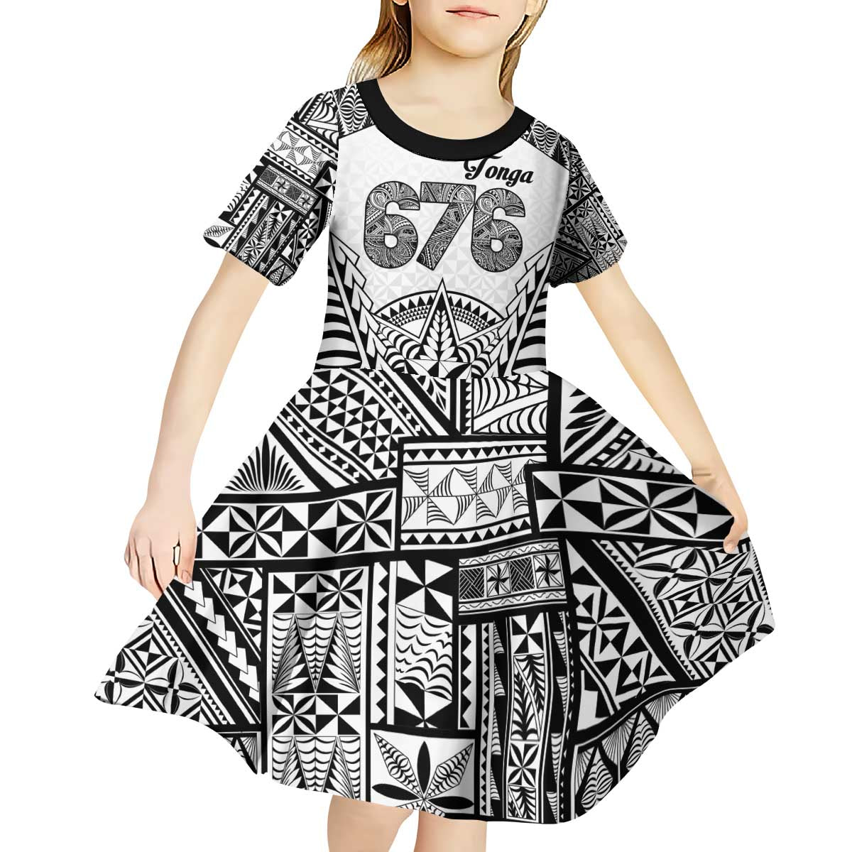 Personalised Tonga 676 Kid Short Sleeve Dress Tribal Kupesi Ngatu Unique