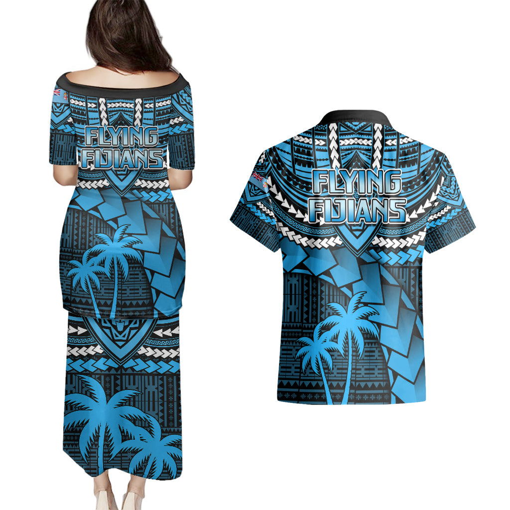 Fiji Rugby Couples Matching Puletasi Dress and Hawaiian Shirt Go Fijian Tapa Arty with World Cup Vibe LT9 - Polynesian Pride