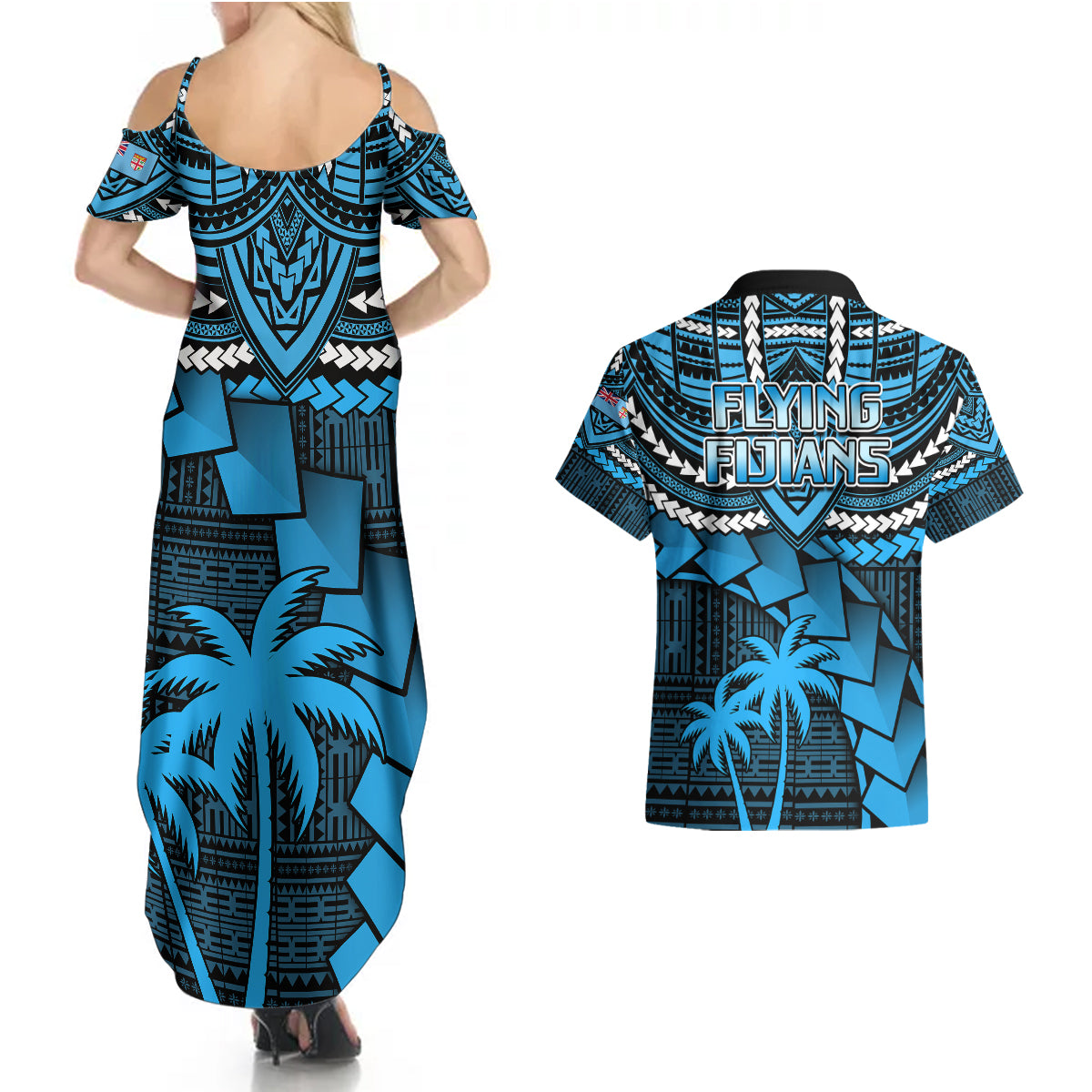 Fiji Rugby Couples Matching Summer Maxi Dress and Hawaiian Shirt Go Fijian Tapa Arty with World Cup Vibe LT9 - Polynesian Pride