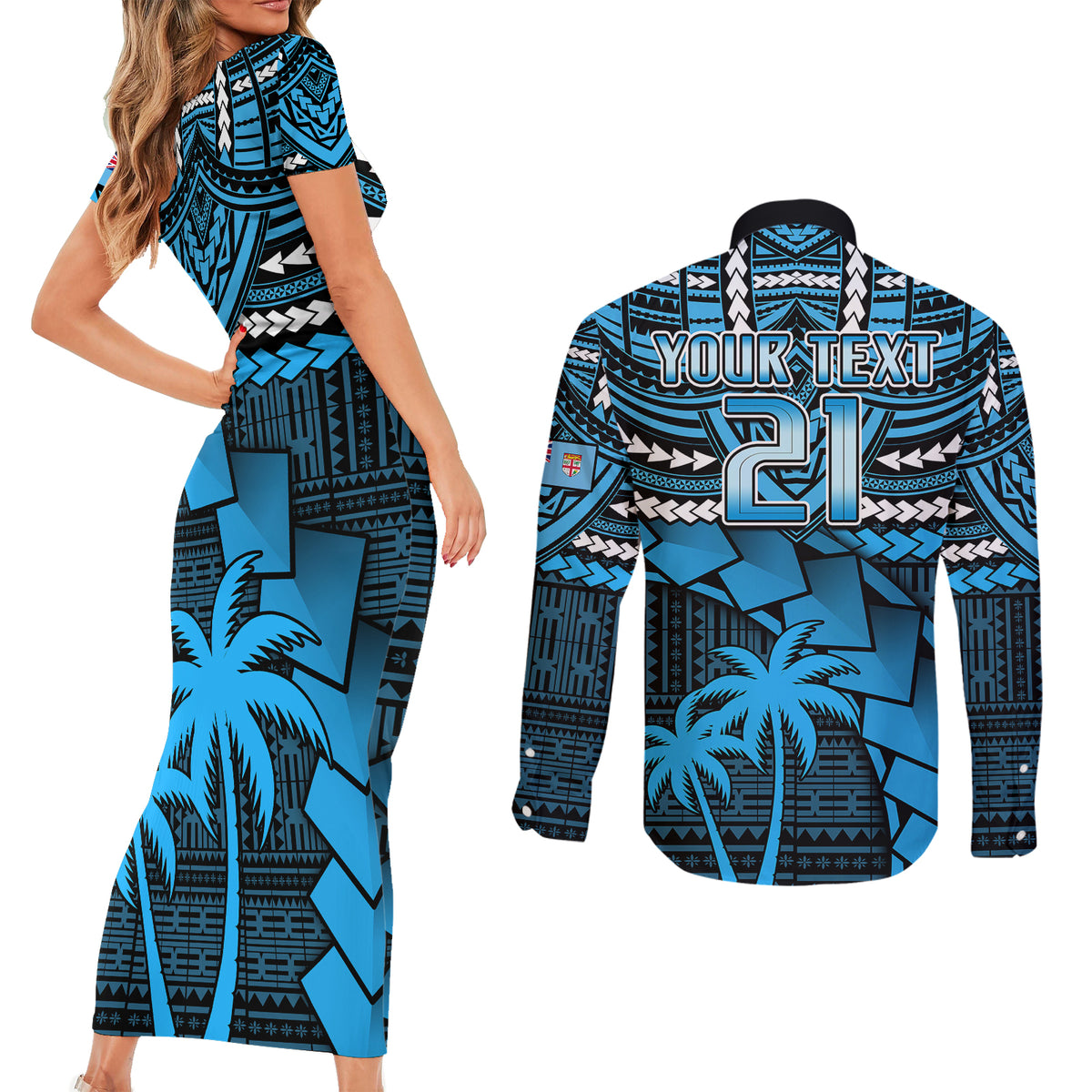 Custom Fiji Rugby Couples Matching Short Sleeve Bodycon Dress and Long Sleeve Button Shirts Go Fijian Tapa Arty with World Cup Vibe LT9 - Polynesian Pride