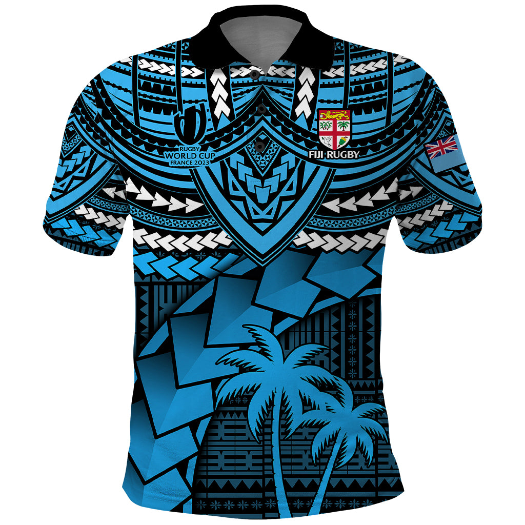 Custom Fiji Rugby Polo Shirt Go Fijian Tapa Arty with World Cup Vibe LT9 Blue - Polynesian Pride