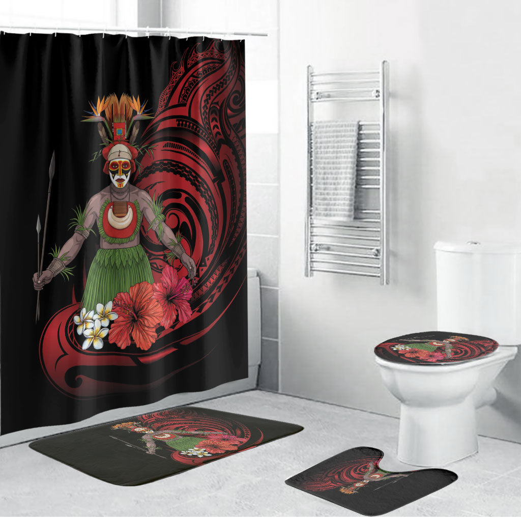 Huli Wigmen Tribe Hela Province Bathroom Set Papua New Guinea Indigenous Pattern LT9 Bathroom Set (4 pcs) Black - Polynesian Pride