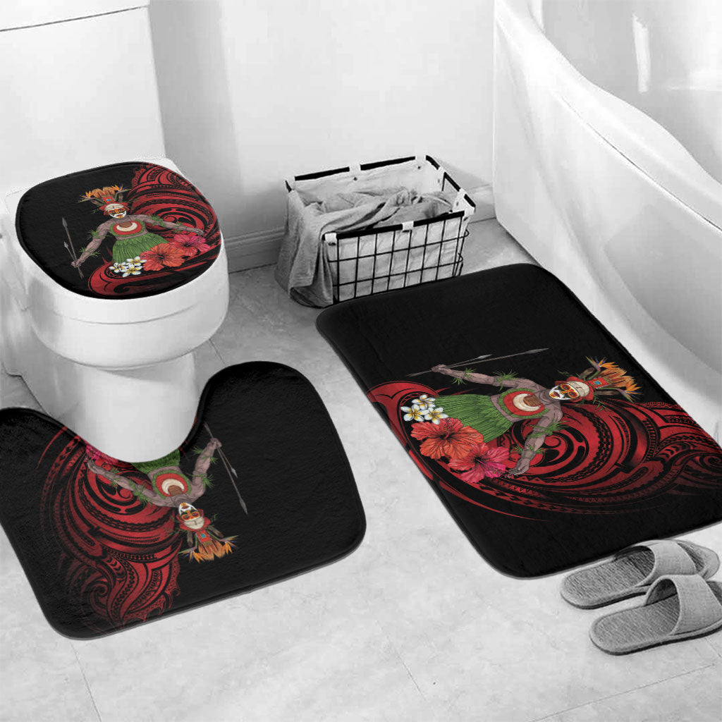 Huli Wigmen Tribe Hela Province Bathroom Set Papua New Guinea Indigenous Pattern LT9 Mat Set Only (3 pcs) One Size Black - Polynesian Pride