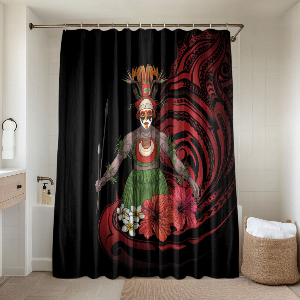 Huli Wigmen Tribe Hela Province Bathroom Set Papua New Guinea Indigenous Pattern LT9 Shower Curtain Only Black - Polynesian Pride
