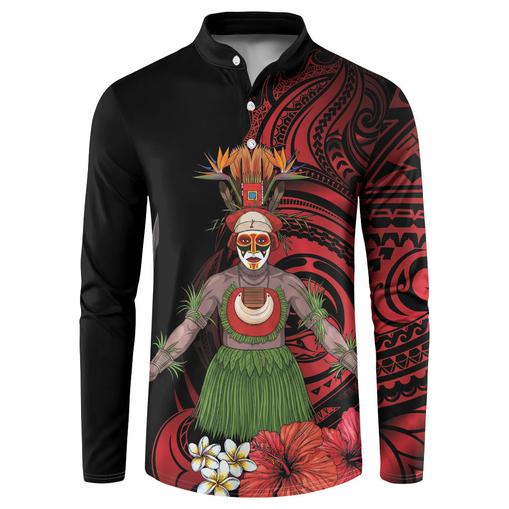 Huli Wigmen Tribe Hela Province Button Sweatshirt Papua New Guinea Indigenous Pattern LT9 Black - Polynesian Pride