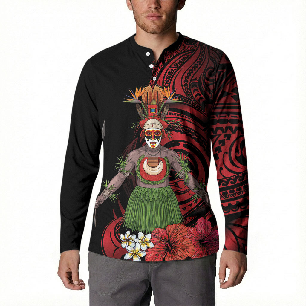 Huli Wigmen Tribe Hela Province Button Sweatshirt Papua New Guinea Indigenous Pattern LT9 - Polynesian Pride