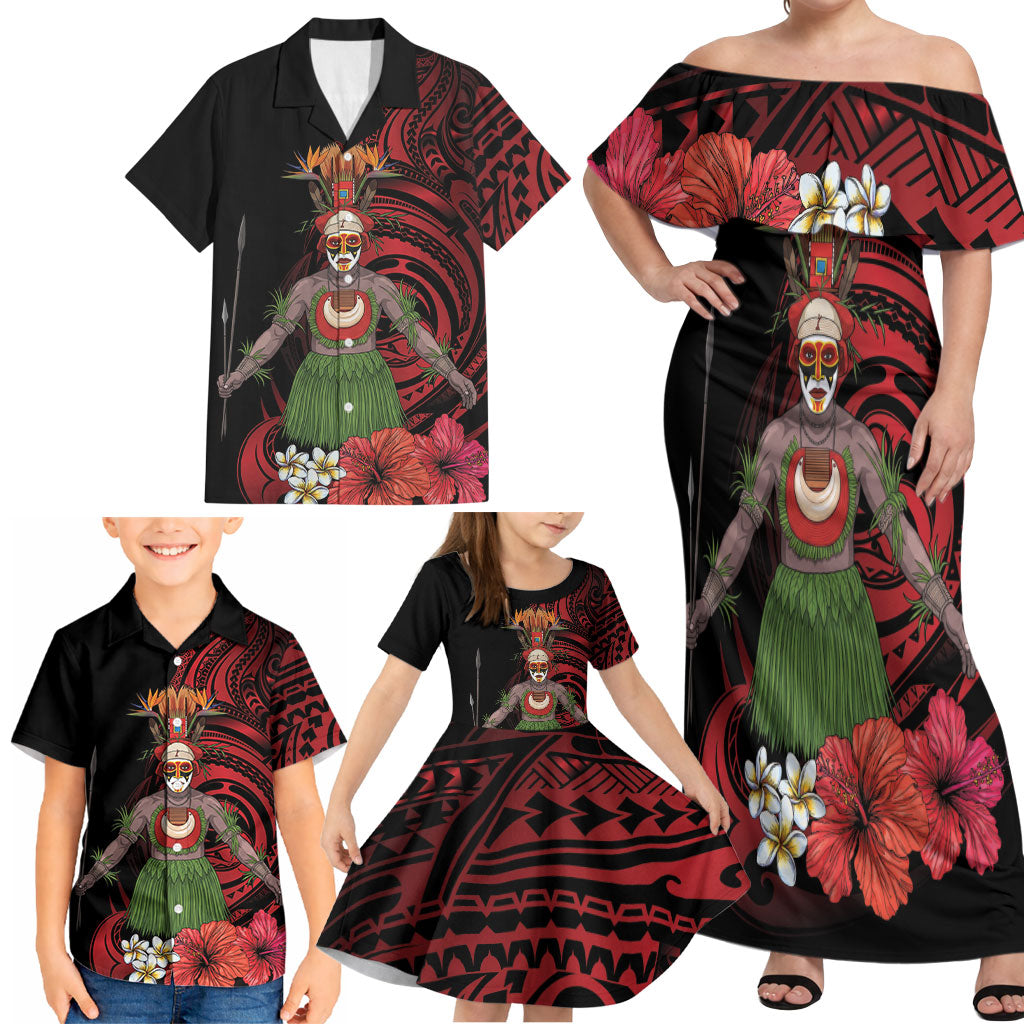 Huli Wigmen Tribe Hela Province Family Matching Off Shoulder Maxi Dress and Hawaiian Shirt Papua New Guinea Indigenous Pattern LT9 - Polynesian Pride