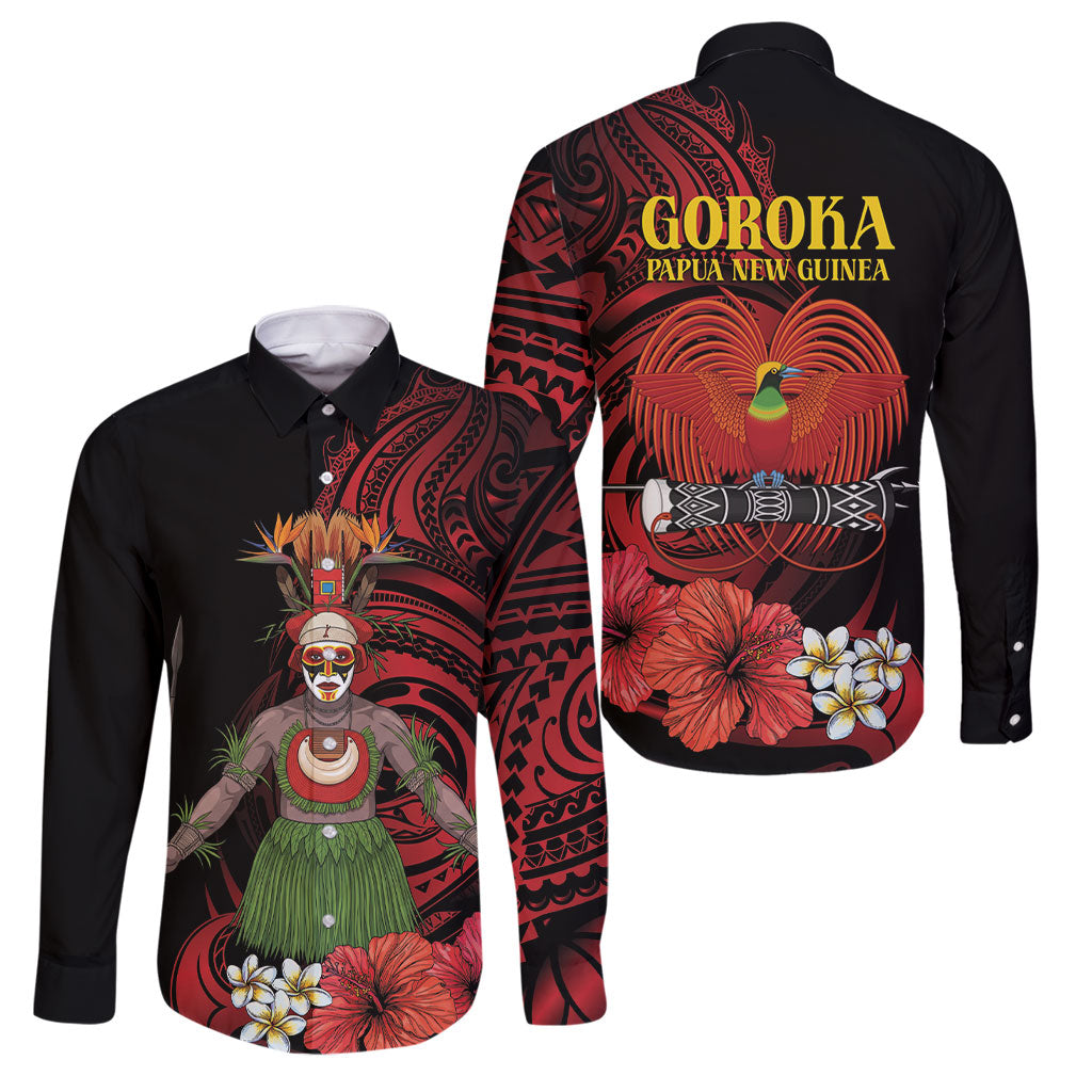 Huli Wigmen Tribe Hela Province Family Matching Off Shoulder Maxi Dress and Hawaiian Shirt Papua New Guinea Indigenous Pattern LT9 Dad's Shirt - Long Sleeve Black - Polynesian Pride