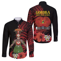 Huli Wigmen Tribe Hela Province Family Matching Off Shoulder Maxi Dress and Hawaiian Shirt Papua New Guinea Indigenous Pattern LT9 Dad's Shirt - Long Sleeve Black - Polynesian Pride