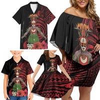 Huli Wigmen Tribe Hela Province Family Matching Off Shoulder Short Dress and Hawaiian Shirt Papua New Guinea Indigenous Pattern LT9 - Polynesian Pride