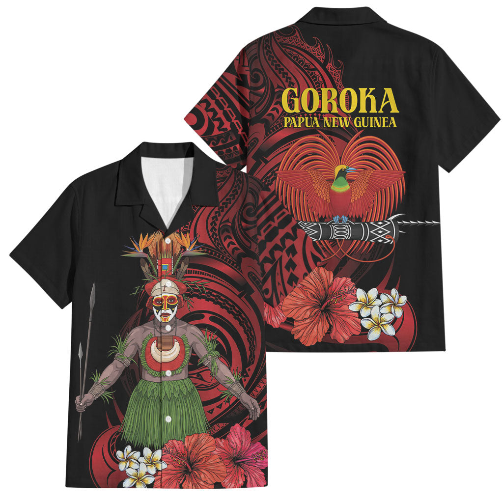 Huli Wigmen Tribe Hela Province Family Matching Off Shoulder Short Dress and Hawaiian Shirt Papua New Guinea Indigenous Pattern LT9 Dad's Shirt - Short Sleeve Black - Polynesian Pride