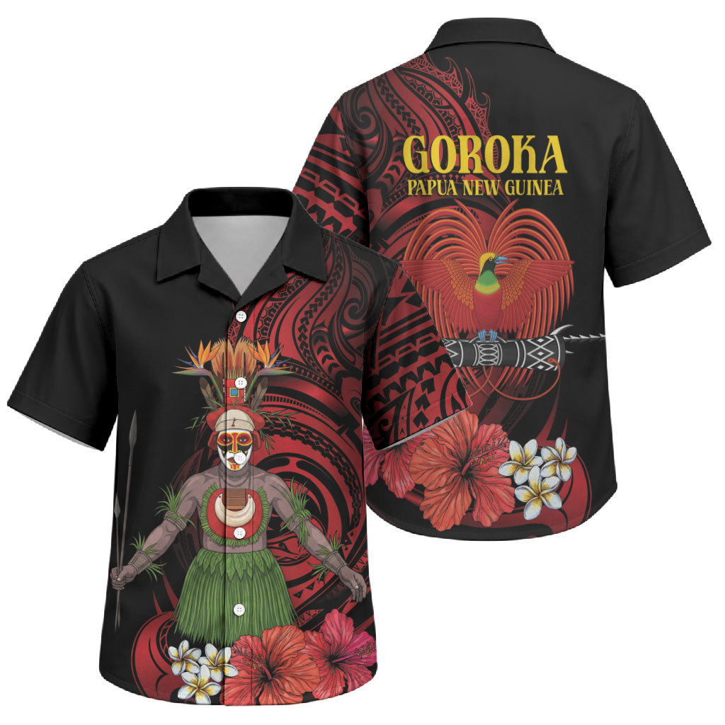 Huli Wigmen Tribe Hela Province Family Matching Off Shoulder Short Dress and Hawaiian Shirt Papua New Guinea Indigenous Pattern LT9 Son's Shirt Black - Polynesian Pride