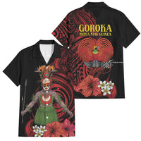 Huli Wigmen Tribe Hela Province Family Matching Summer Maxi Dress and Hawaiian Shirt Papua New Guinea Indigenous Pattern LT9 Dad's Shirt - Short Sleeve Black - Polynesian Pride