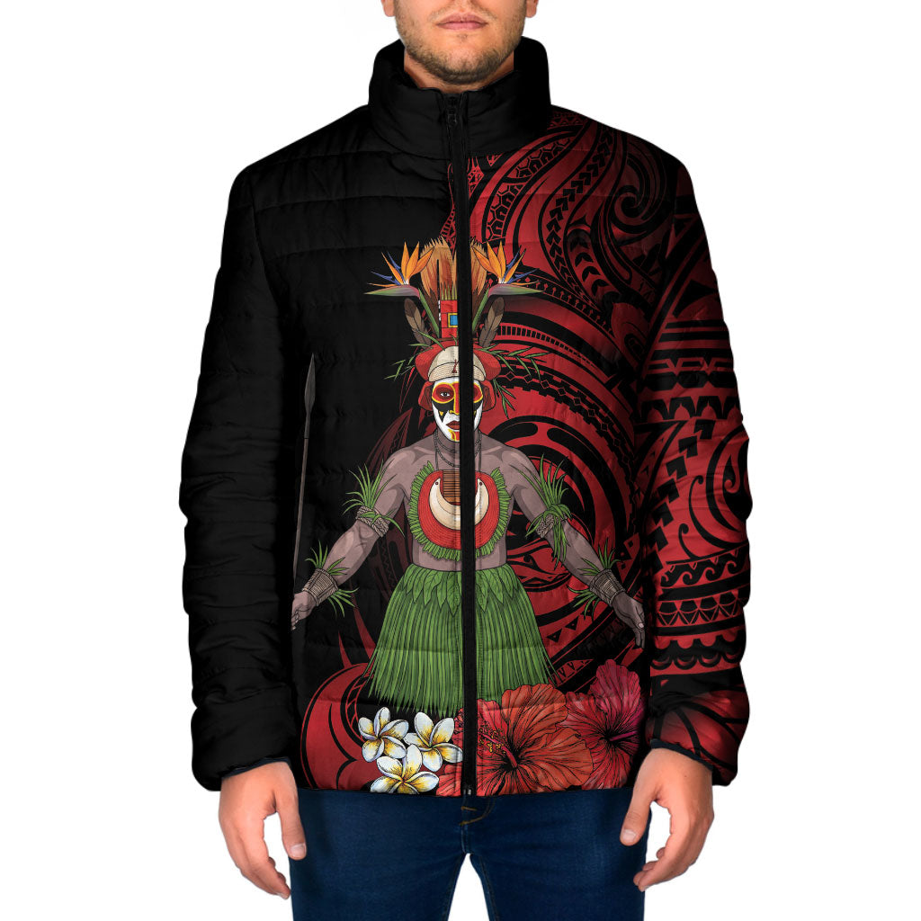 Huli Wigmen Tribe Hela Province Padded Jacket Papua New Guinea Indigenous Pattern LT9 Men Black - Polynesian Pride