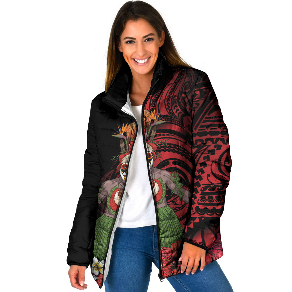 Huli Wigmen Tribe Hela Province Padded Jacket Papua New Guinea Indigenous Pattern LT9 Women Black - Polynesian Pride