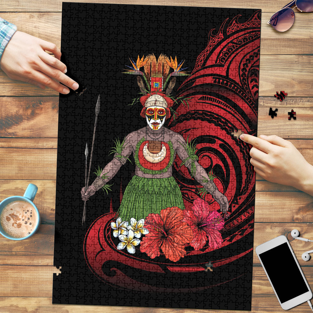 Huli Wigmen Tribe Hela Province Puzzle Papua New Guinea Indigenous Pattern LT9 Black - Polynesian Pride