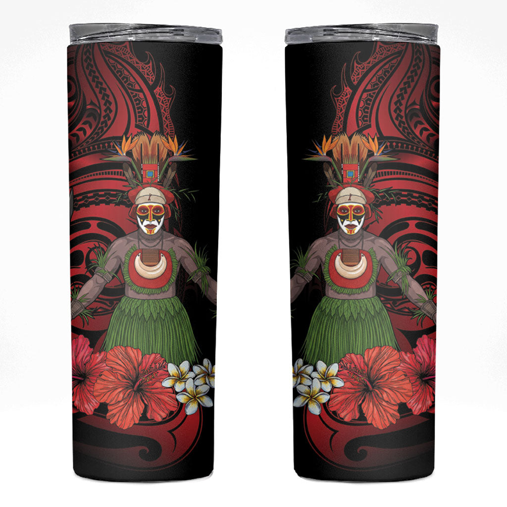 Huli Wigmen Tribe Hela Province Skinny Tumbler Papua New Guinea Indigenous Pattern LT9 Black - Polynesian Pride