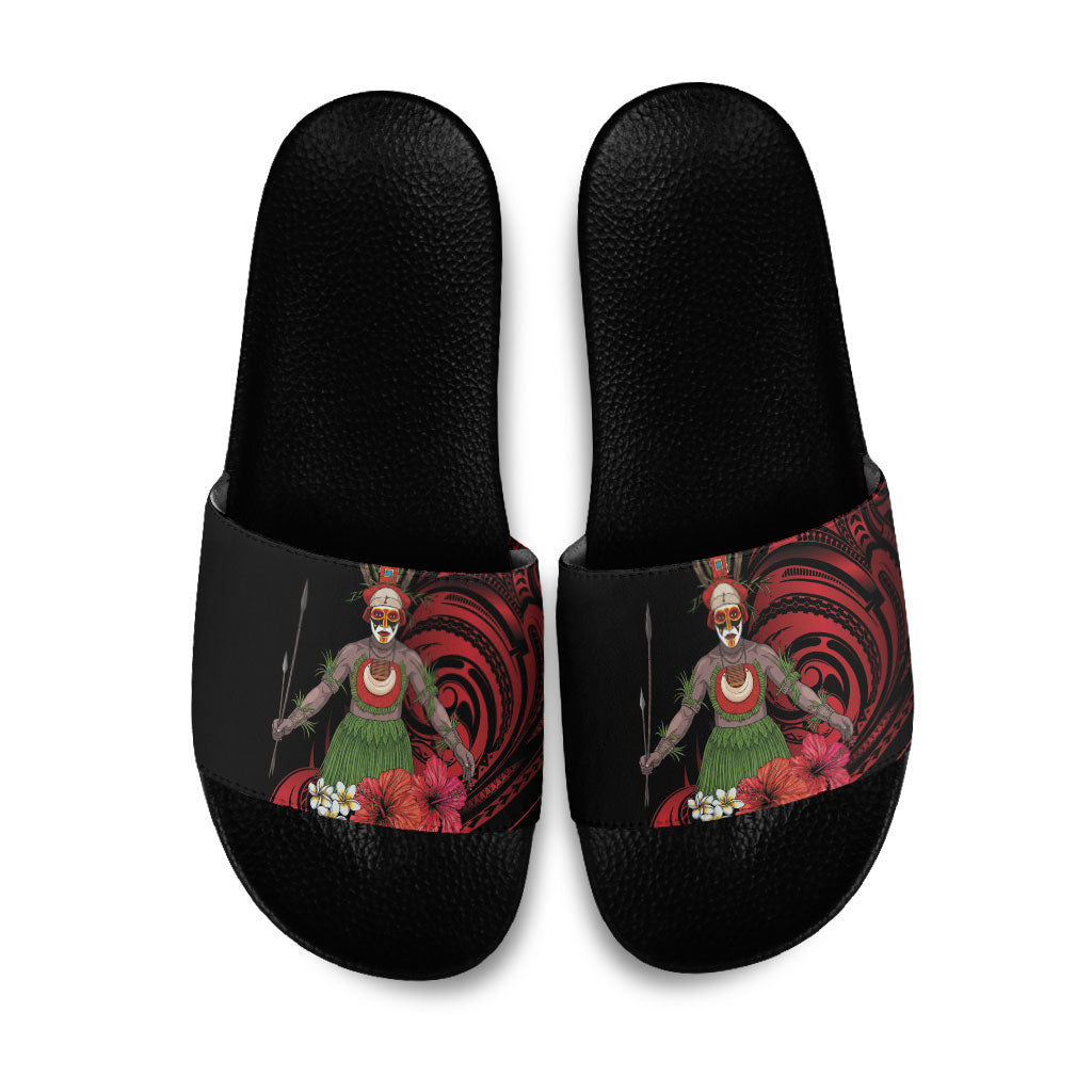 Huli Wigmen Tribe Hela Province Slide Sandals Papua New Guinea Indigenous Pattern LT9 Black - Polynesian Pride