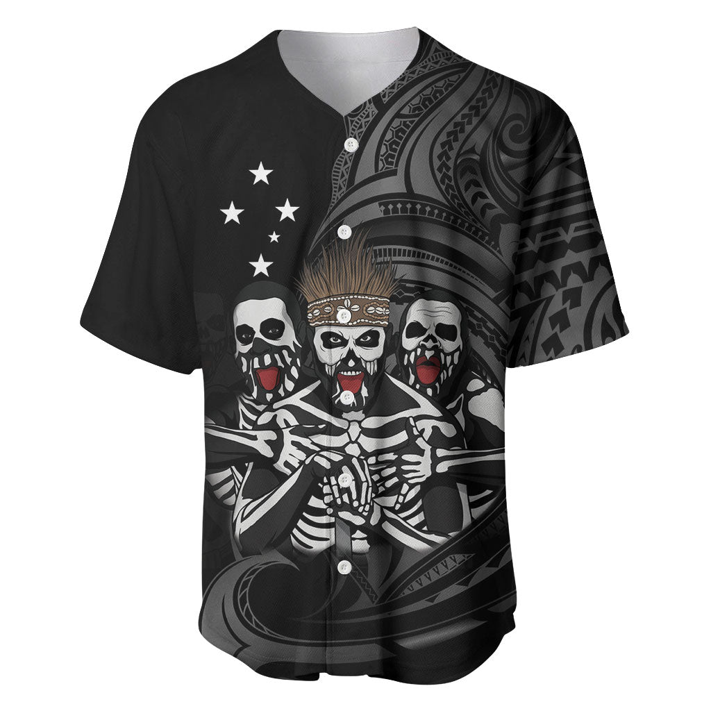 Skeleton Tribe Simbu Province Baseball Jersey Papua New Guinea Indigenous Pattern LT9 Black - Polynesian Pride