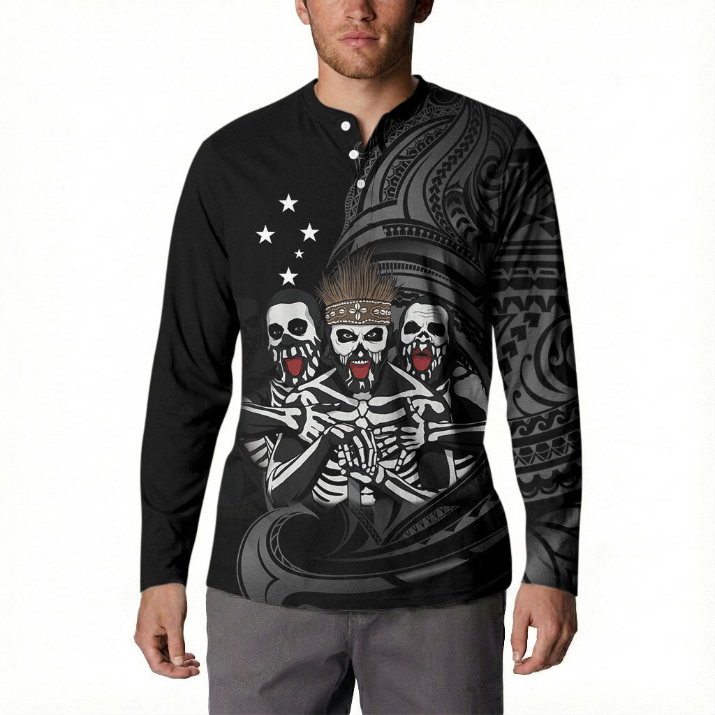 Skeleton Tribe Simbu Province Button Sweatshirt Papua New Guinea Indigenous Pattern LT9 - Polynesian Pride