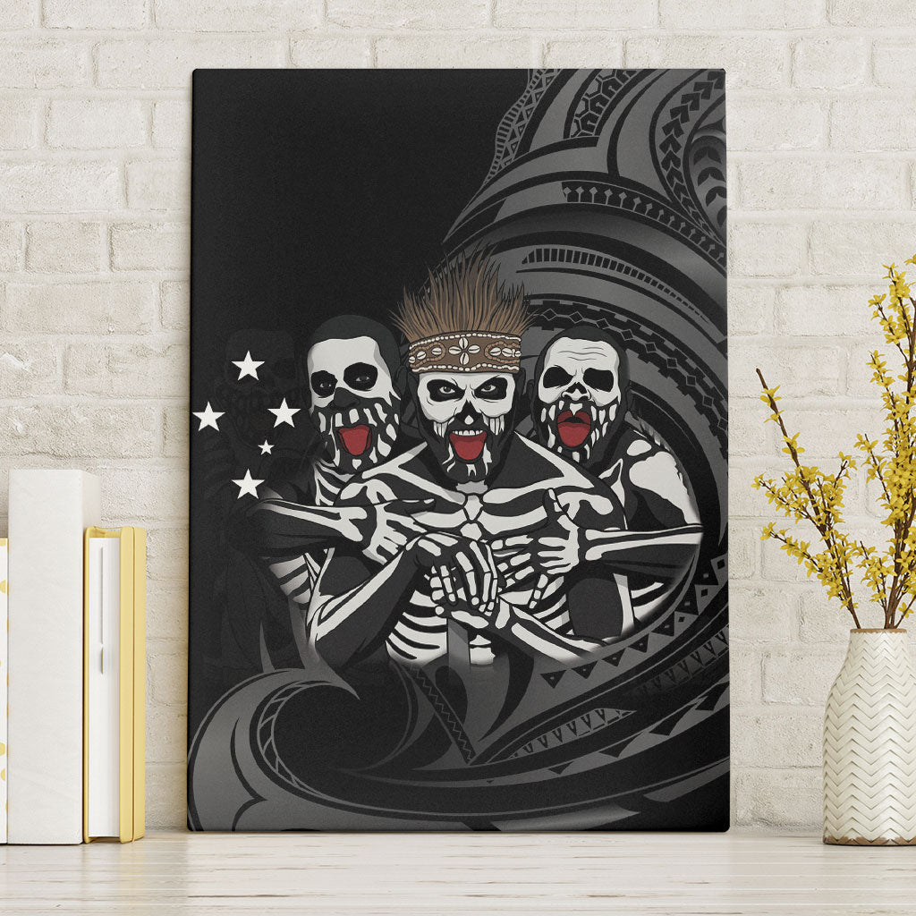 Skeleton Tribe Simbu Province Canvas Wall Art Papua New Guinea Indigenous Pattern LT9 Without Frame Black - Polynesian Pride